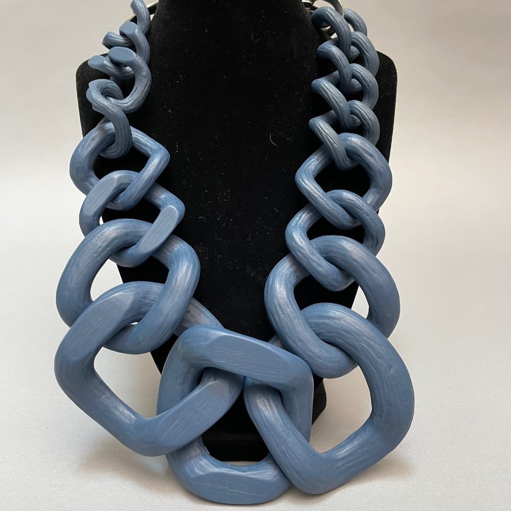 Anthropologie Chunky Bold Statement Blue Resin Chain Necklace